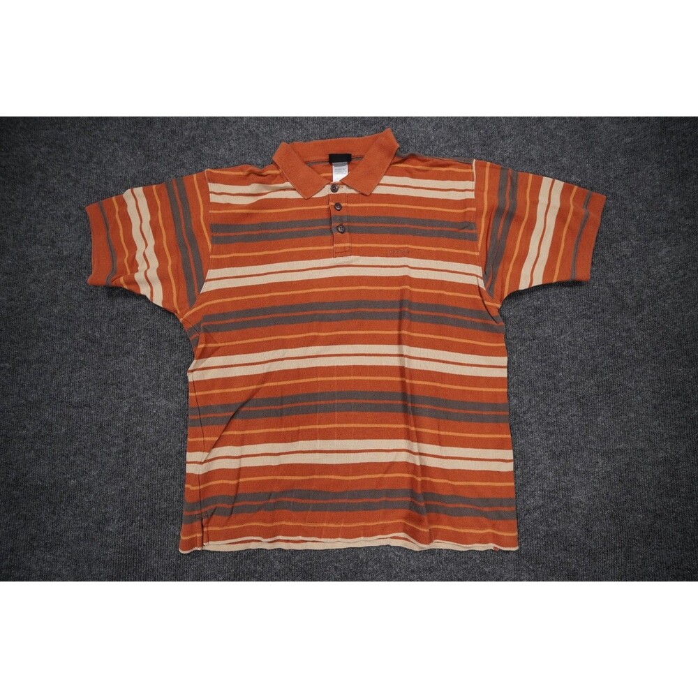 Patagonia Squeaky Clean Polo Shirt Mens M Orange Striped Organic Cotton